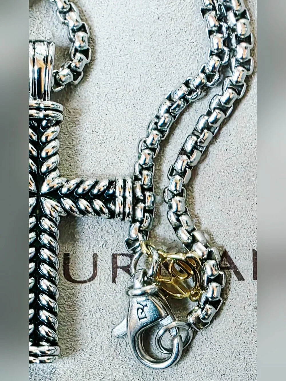 David Yurman Chevron Collection Silver Rope Cross Pendant Necklace